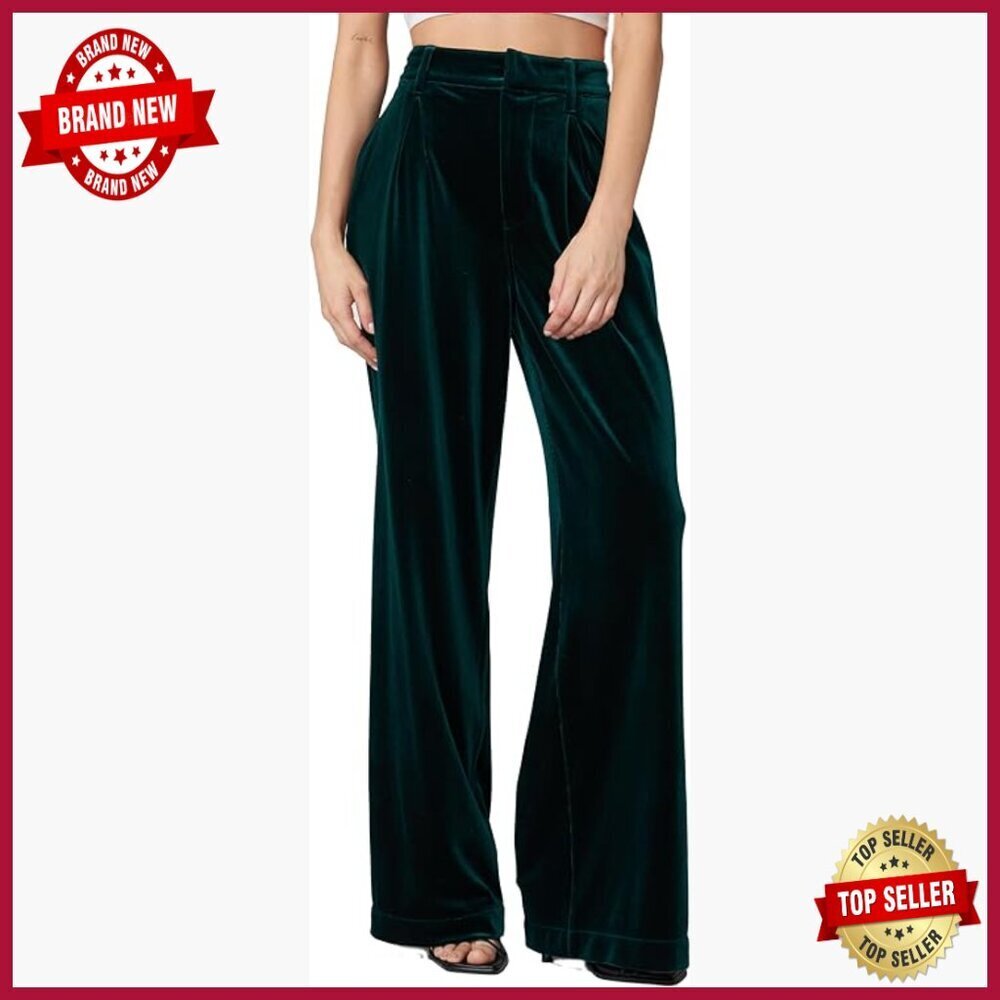 Pleated Velvet Trousers High Rise Wide Leg Formal Pants Dry Clean Only